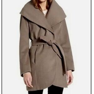 HALOGEN WRAP COAT LARGE COLLAR WOOL BLEND COAT LINED PEBBLE COLOR SZ XXL